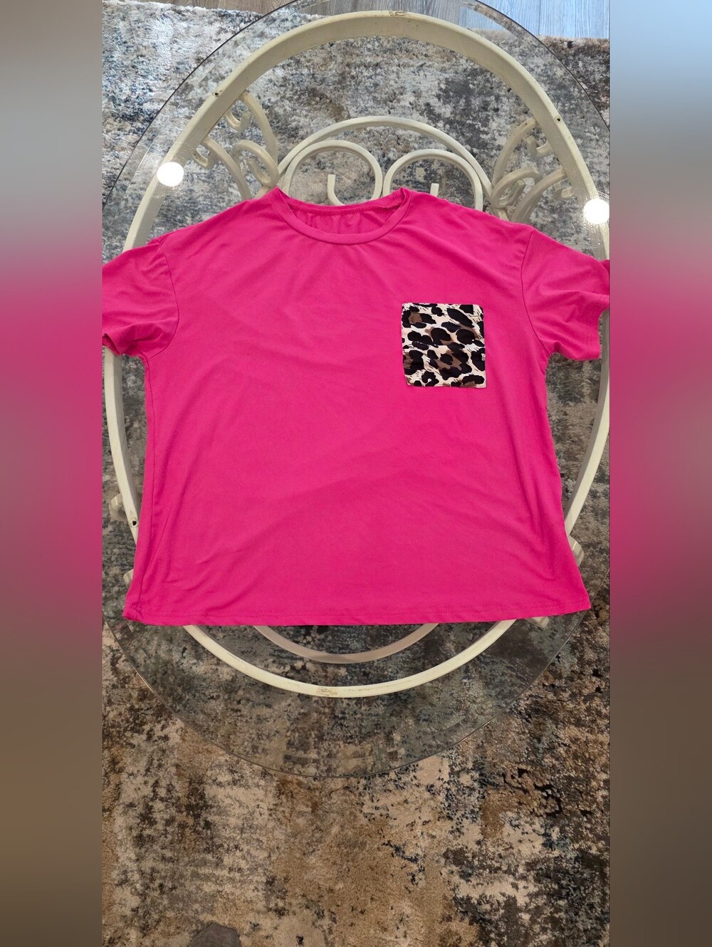 Women's Hot Pink Tee with Leopard Pocket
